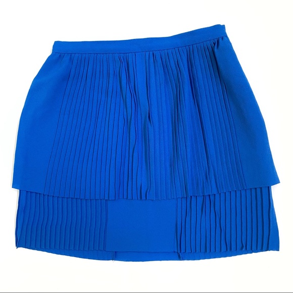 REISS Kashma cobalt blue high waisted double layered tiered pleated skirt - Picture 5 of 13